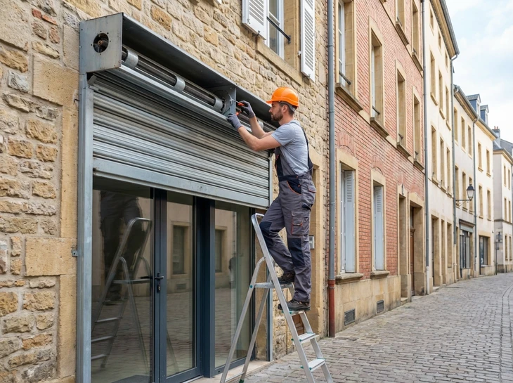 un maître en uniforme de protection bleu installe une porte intérieure, éliminant l'espace avec la mousse de montage
