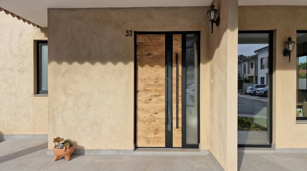 Façade moderne d'une maison contemporaine, crépuscule, éclairage architectural encastré