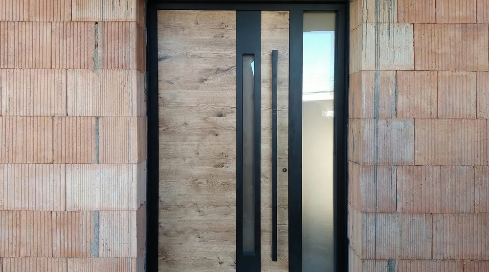 Entrée extérieure d'une maison moderne, numéro 32, sans personnage